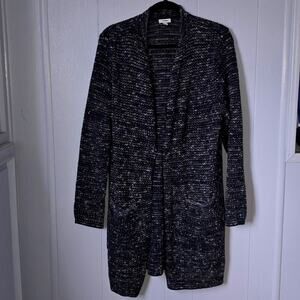 J. Jill Thick Blue Crochet Duster Cardigan size Medium Petite Costal Grandma